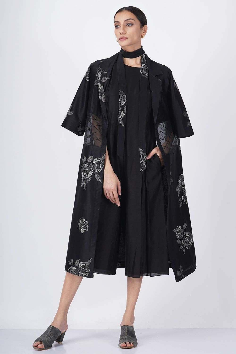 Black monochrome rose print jacket