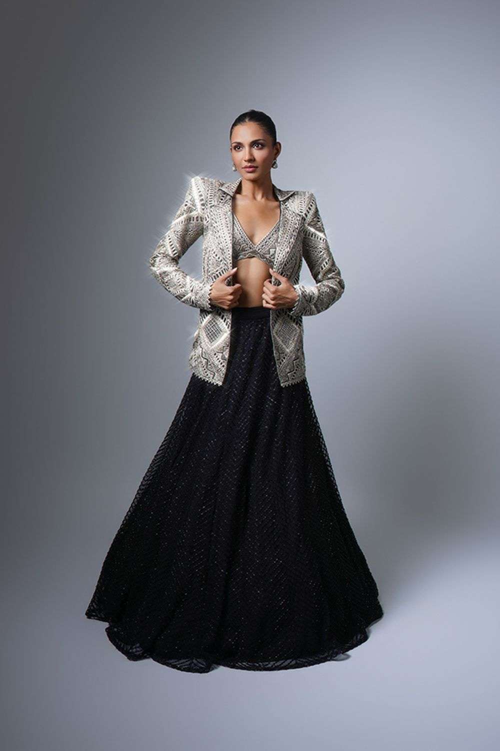 Buy Ritika Mirchandani Soft Black Crepe, Double Georgette Net