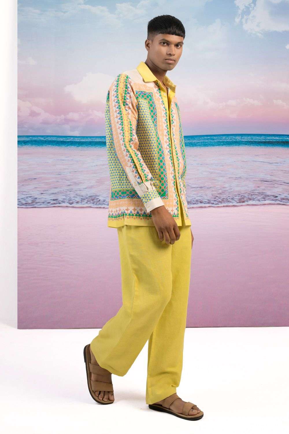 Yellow linen trousers store
