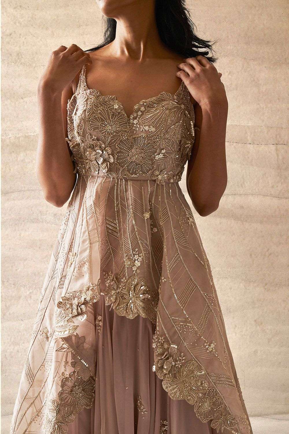 Buy Varun Nidhika Soft Lavender Peplum dress: silk Organza, Skirt