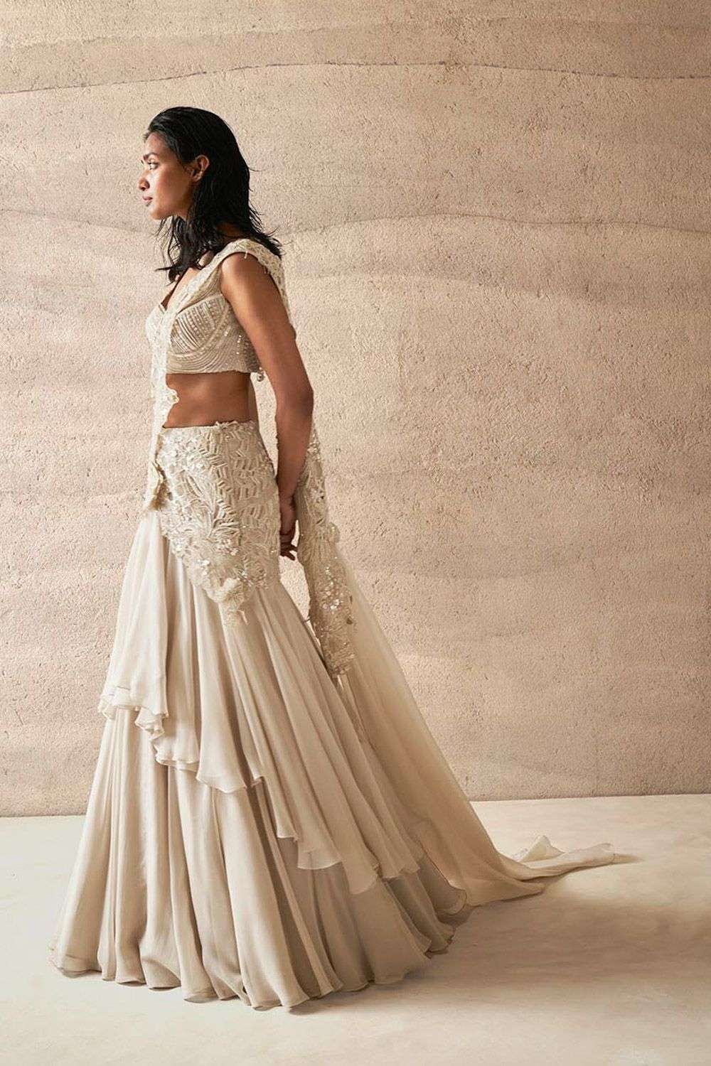 Buy Varun Nidhika Soft Ivory Bemberg Organza, Silk Organza Saris