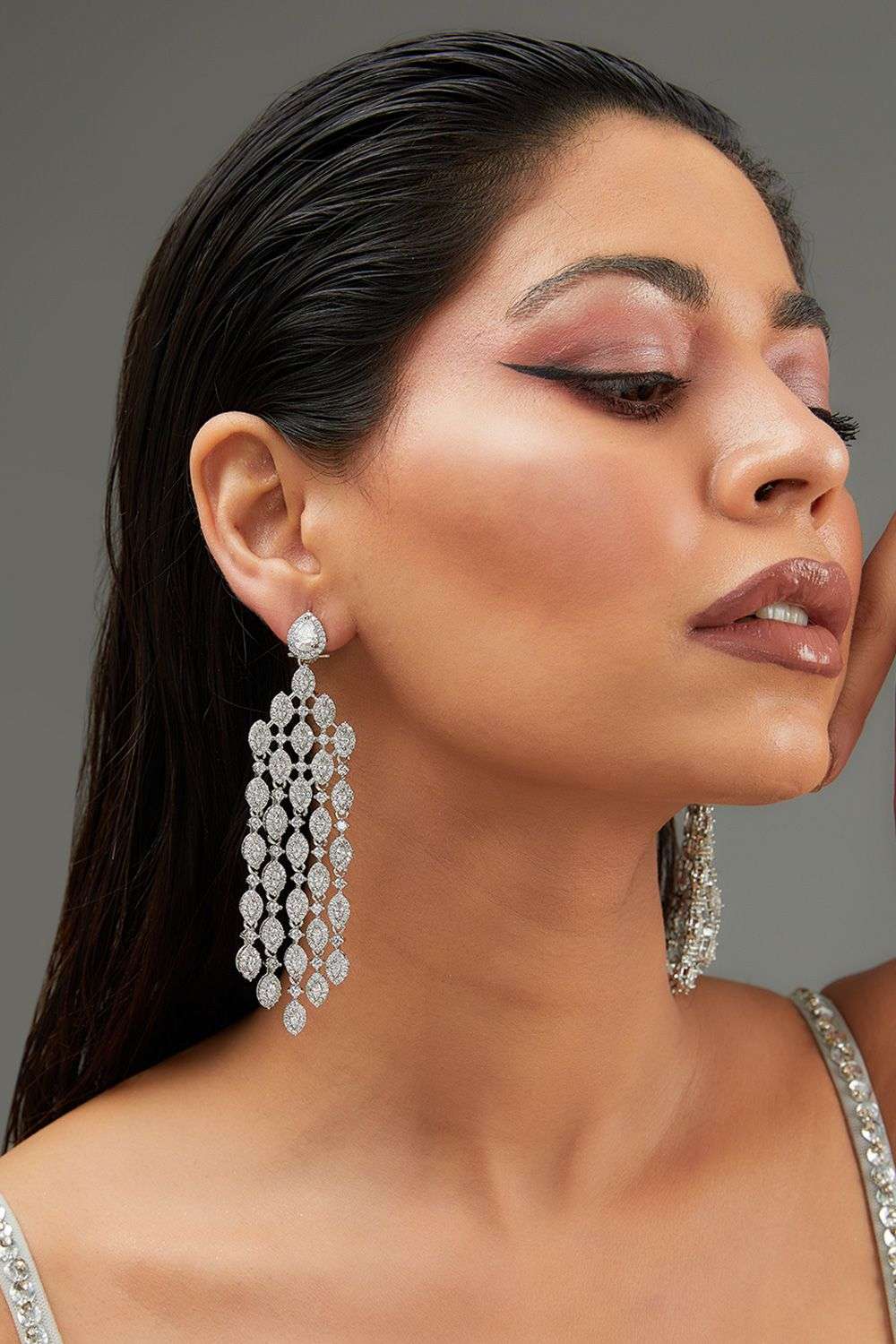 White Diamond Silver Statement Earrings