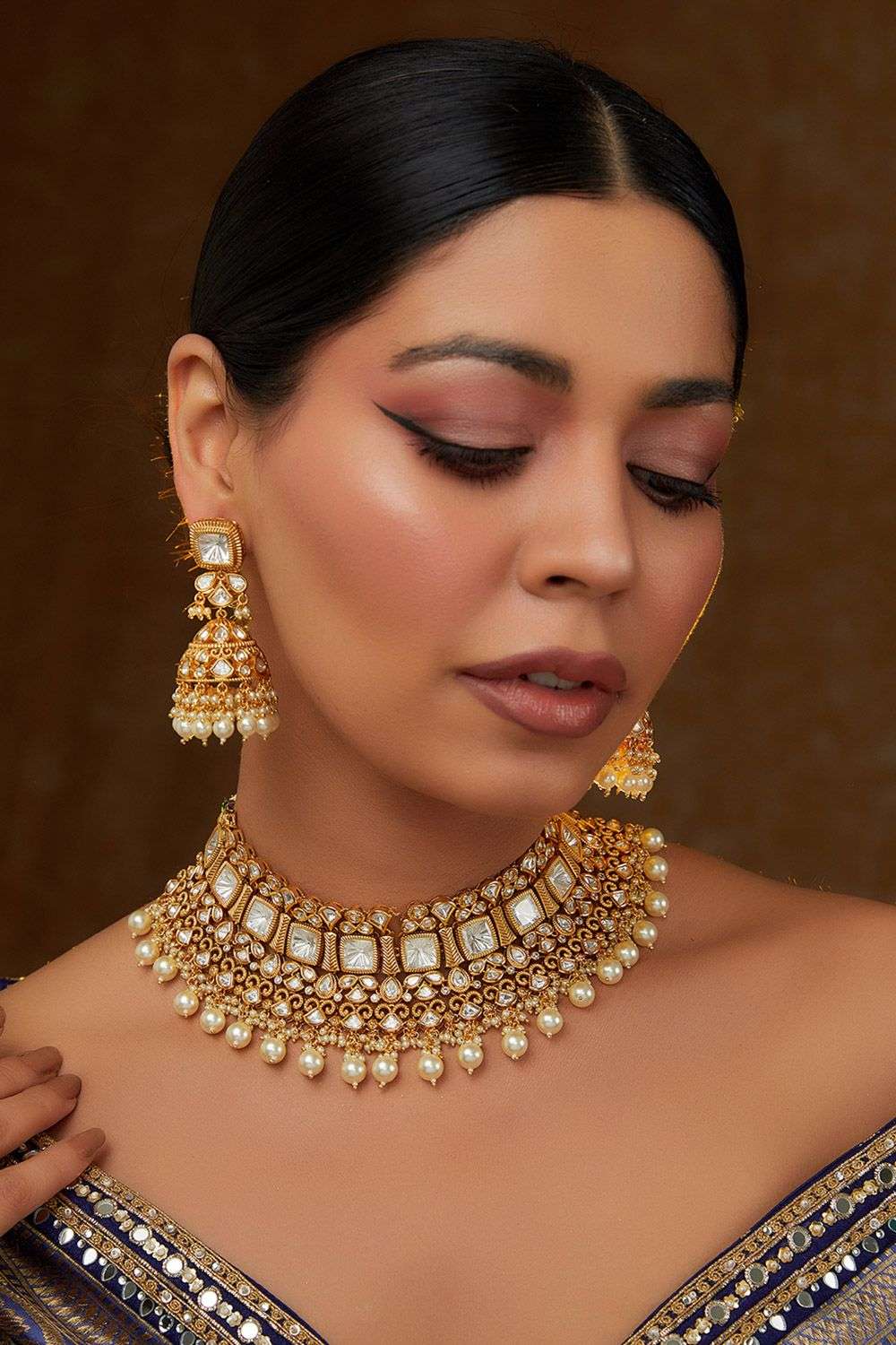 Kundan Stone Gold Plated Choker Necklace Set