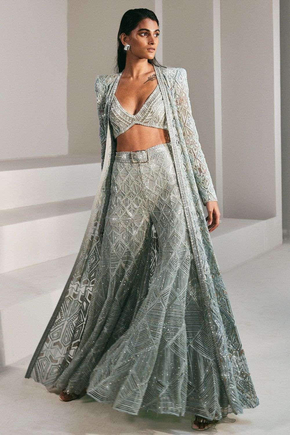 Buy Ritika Mirchandani Soft Green Net, crepe & Double georgette