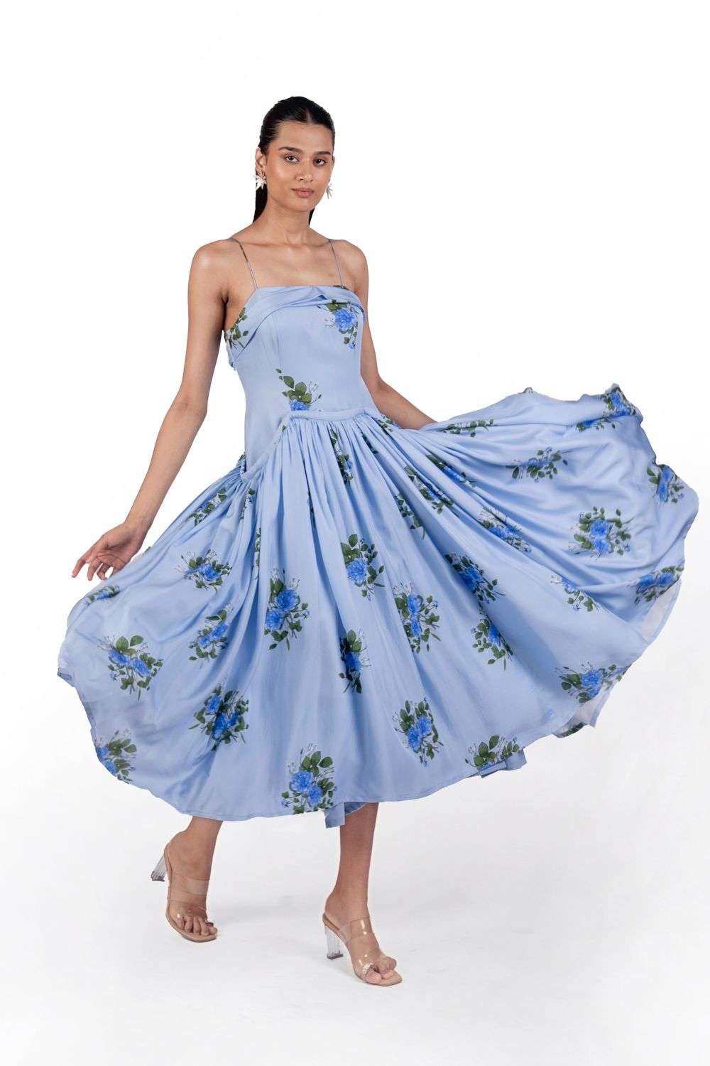 Buy The Whole Nine Yards Soft Blue Silk Dresses