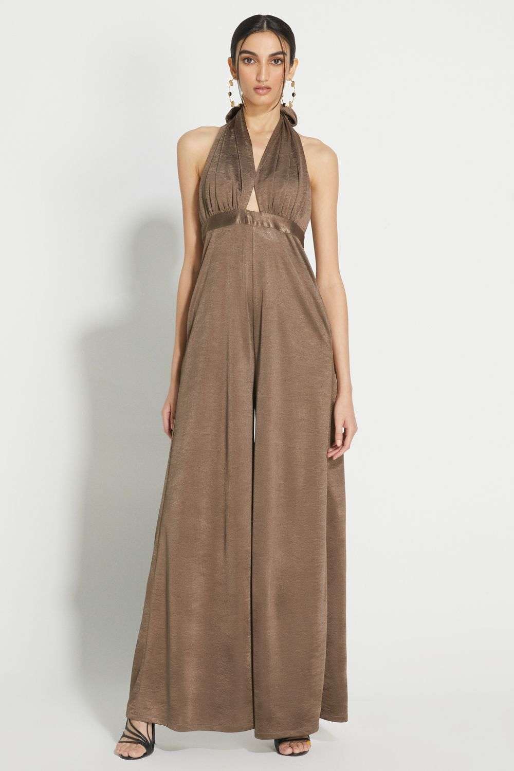 Buy 431-88 by Shweta Kapur Soft Brown Crushed jersey Jumpsuits