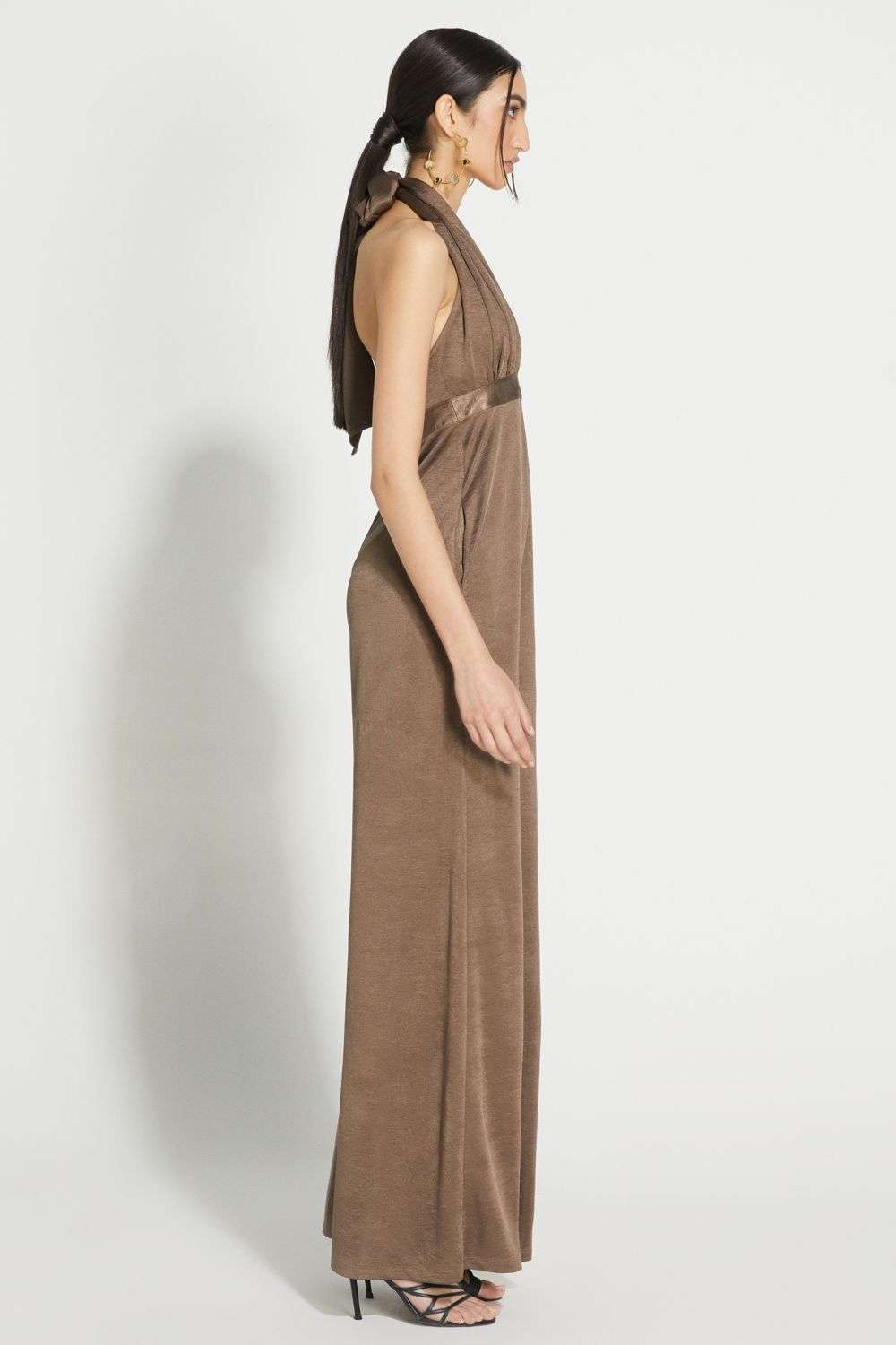 Buy 431-88 by Shweta Kapur Soft Brown Crushed jersey Jumpsuits