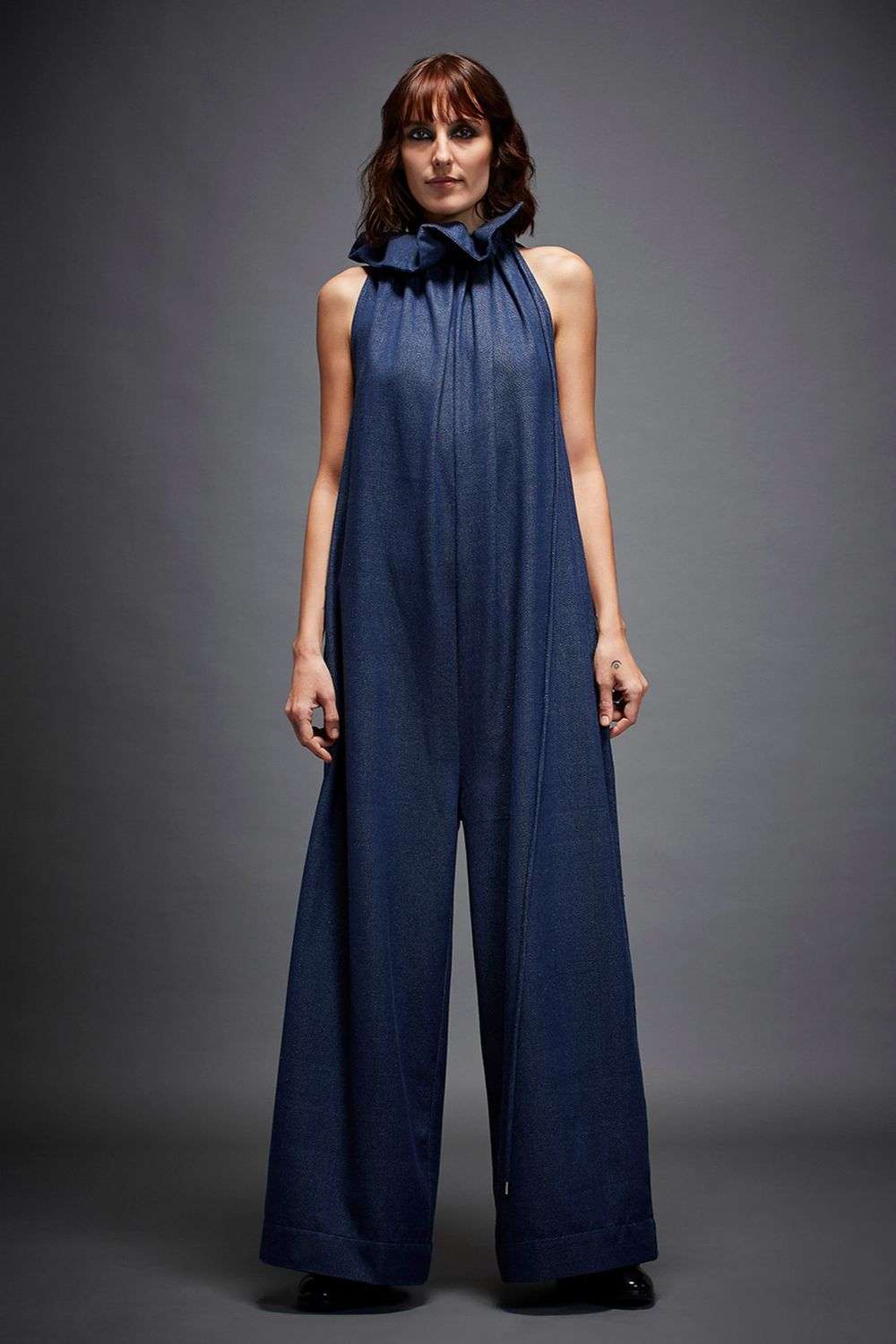 Buy Dark Blue Handwoven Denim Jumpsuit -Designer Wear Ensemble