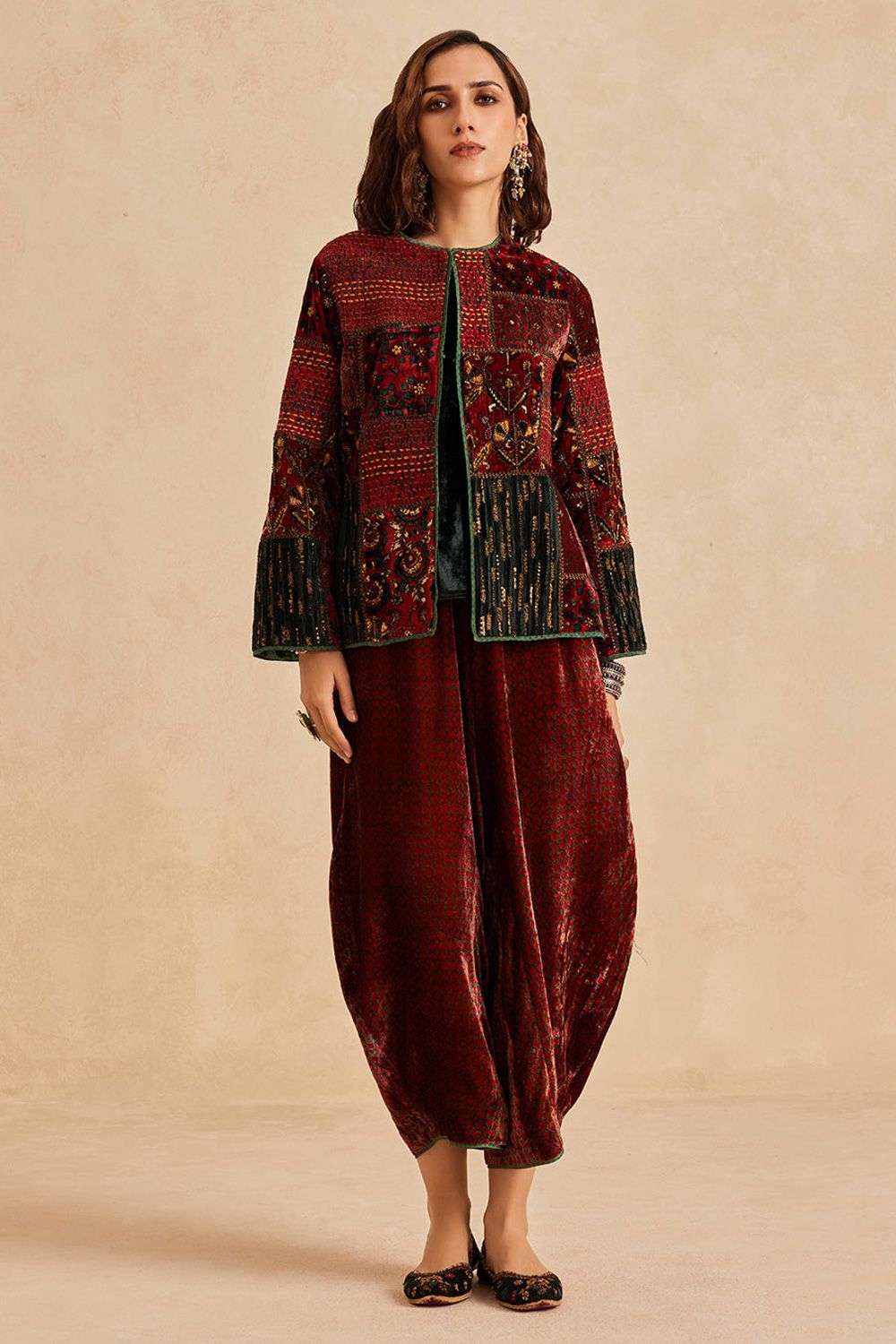 Buy Sunira Designs Soft Red Velvet in hand-block Ajrakh print