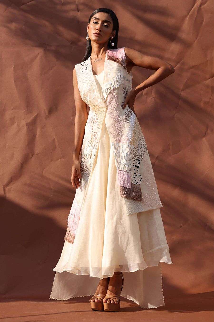 Buy Richa Khemka Soft Ivory Organza, Bamberg Silk, Tafetta