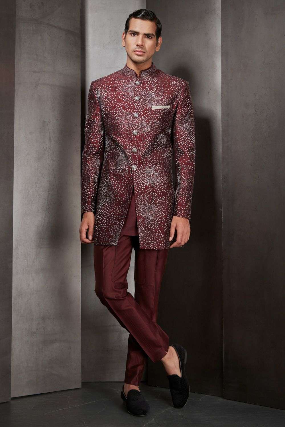 Buy Rohit Gandhi Rahul Khanna Men Soft Maroon Silk Bandhgalas