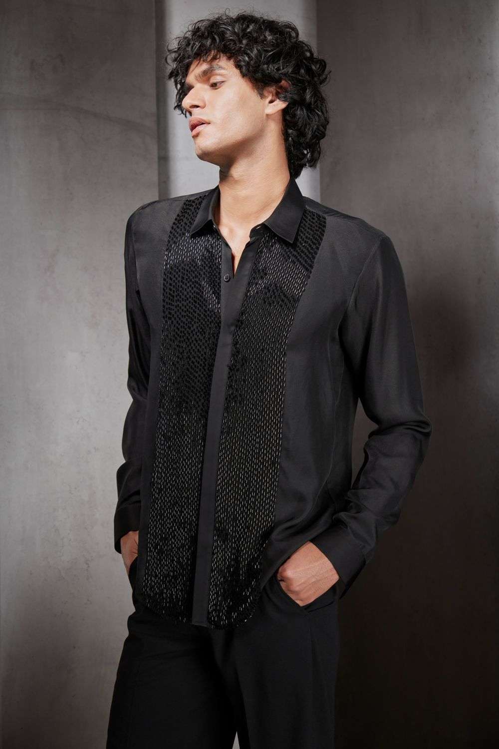 Buy Rohit Gandhi Rahul Khanna Men Soft Black Silk Twill Shirts