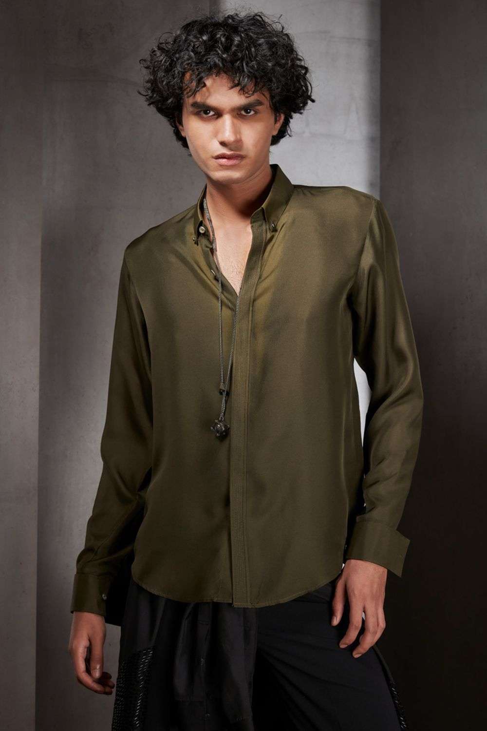 Olive silk twill shirt