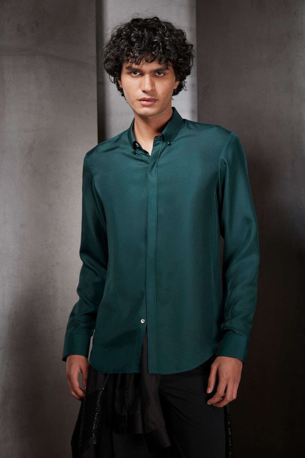 Emerald silk twill shirt