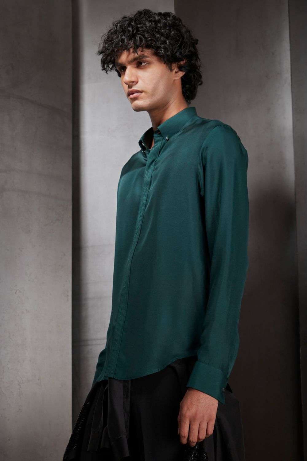 Emerald silk twill shirt