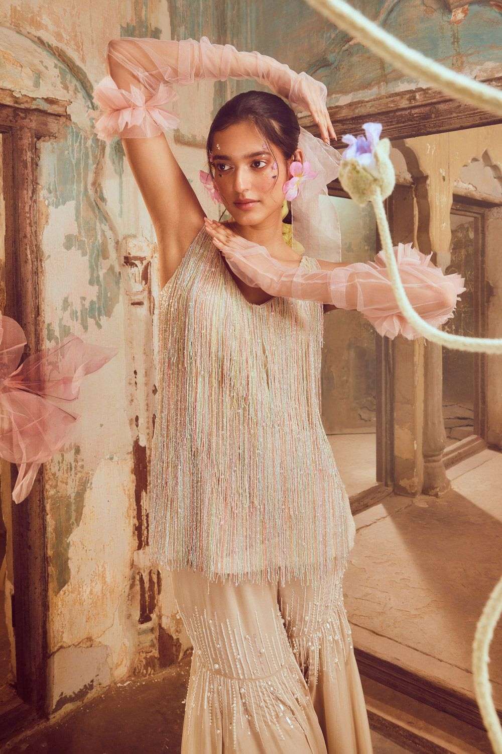 Buy Shriya Som Soft Multi color tulle Hand Embroidered Tops