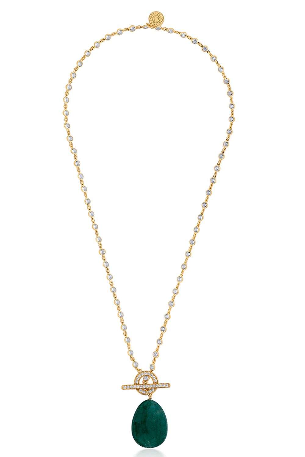 Buy Isharya Soft Green Stone, CZ, 18Kt Gold Plating on Brass Necklaces