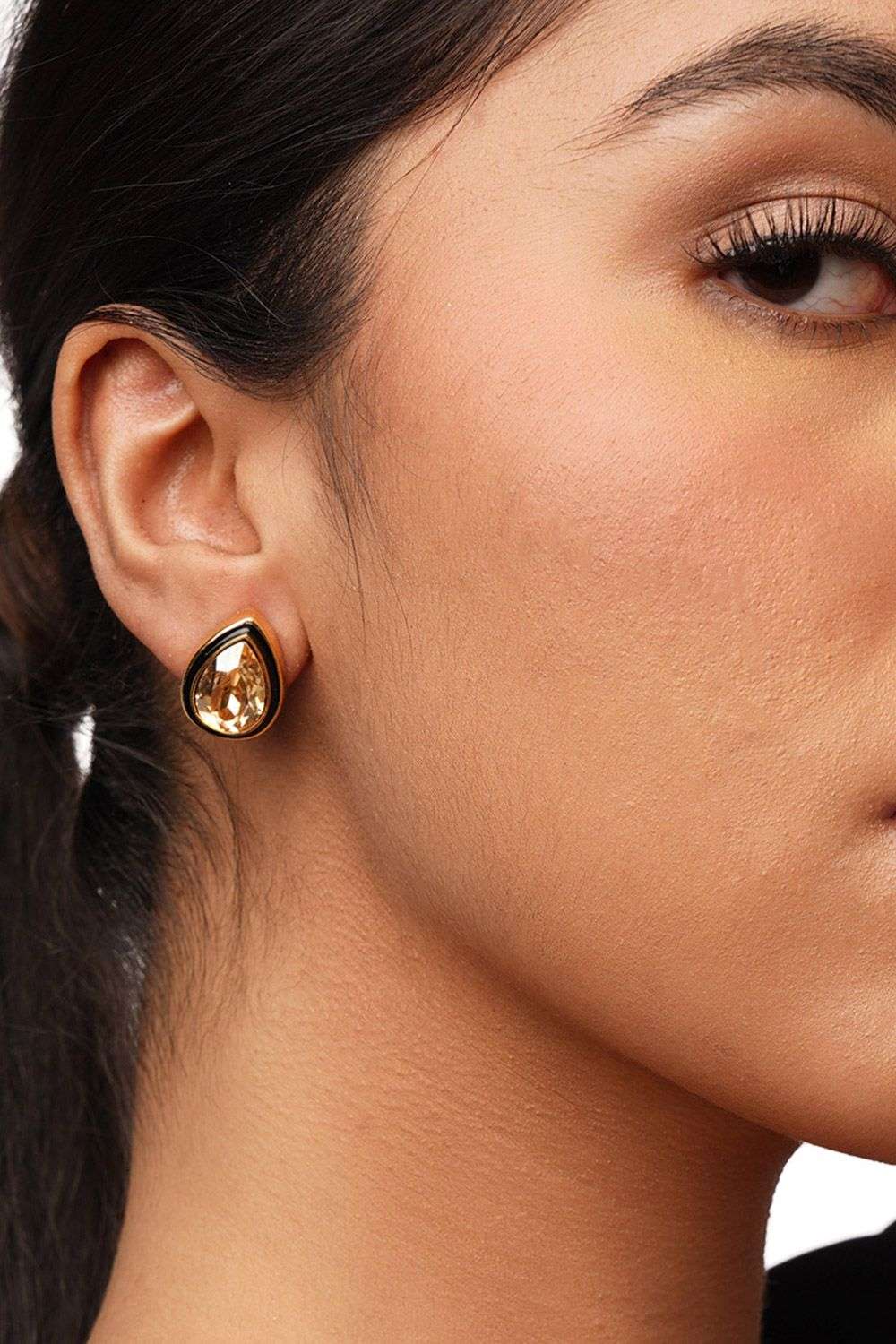 Black Enamel Bling Crystal Stud Earrings