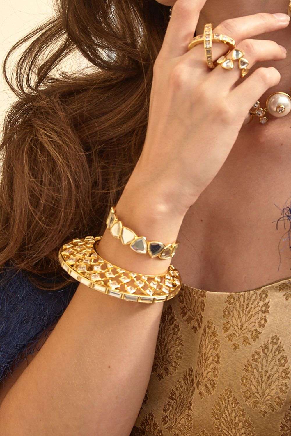 Gold Plated Inayat Mirror Statement Hand Cuff