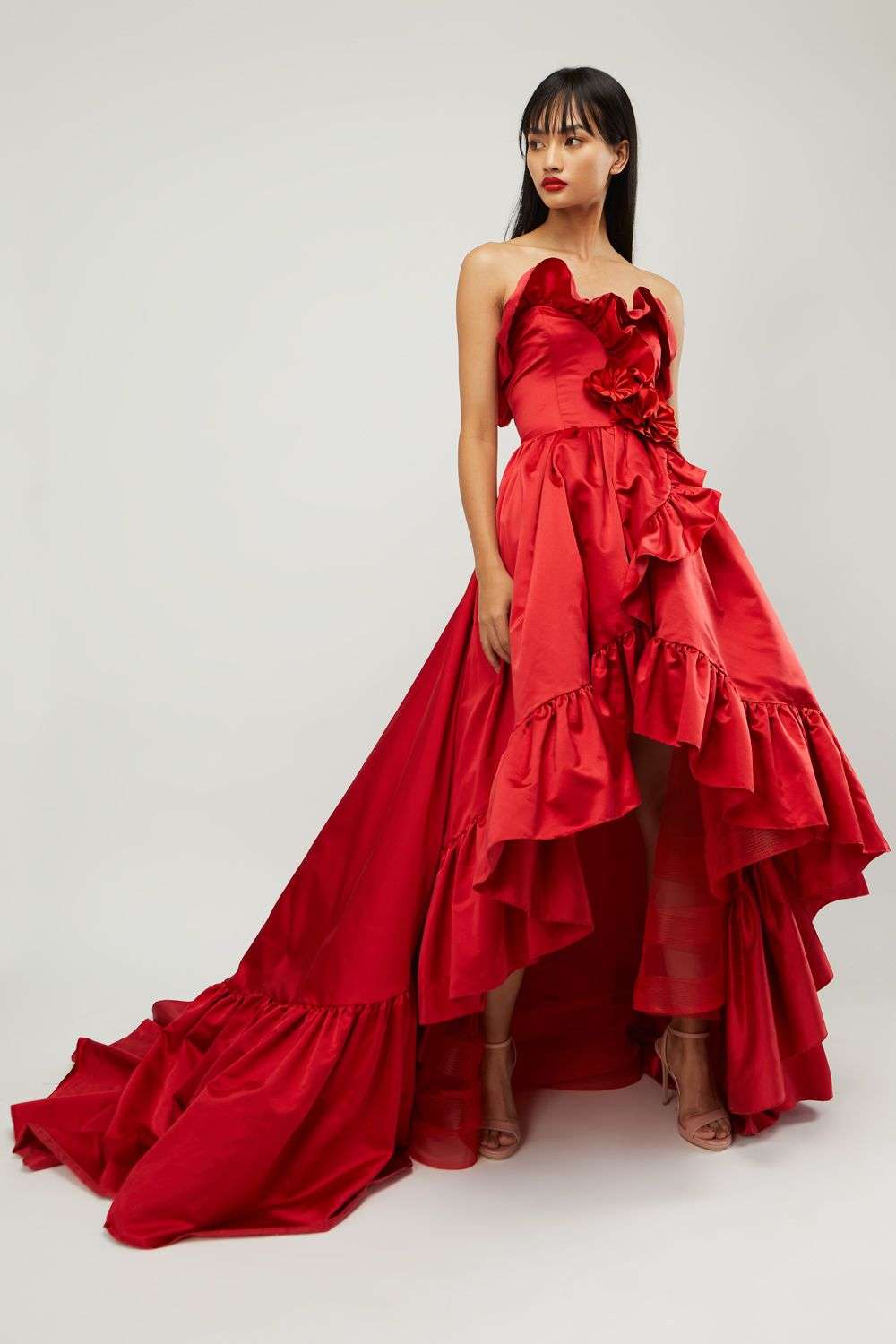 Buy Gauri Nainika Soft Red Duchess satin Gowns