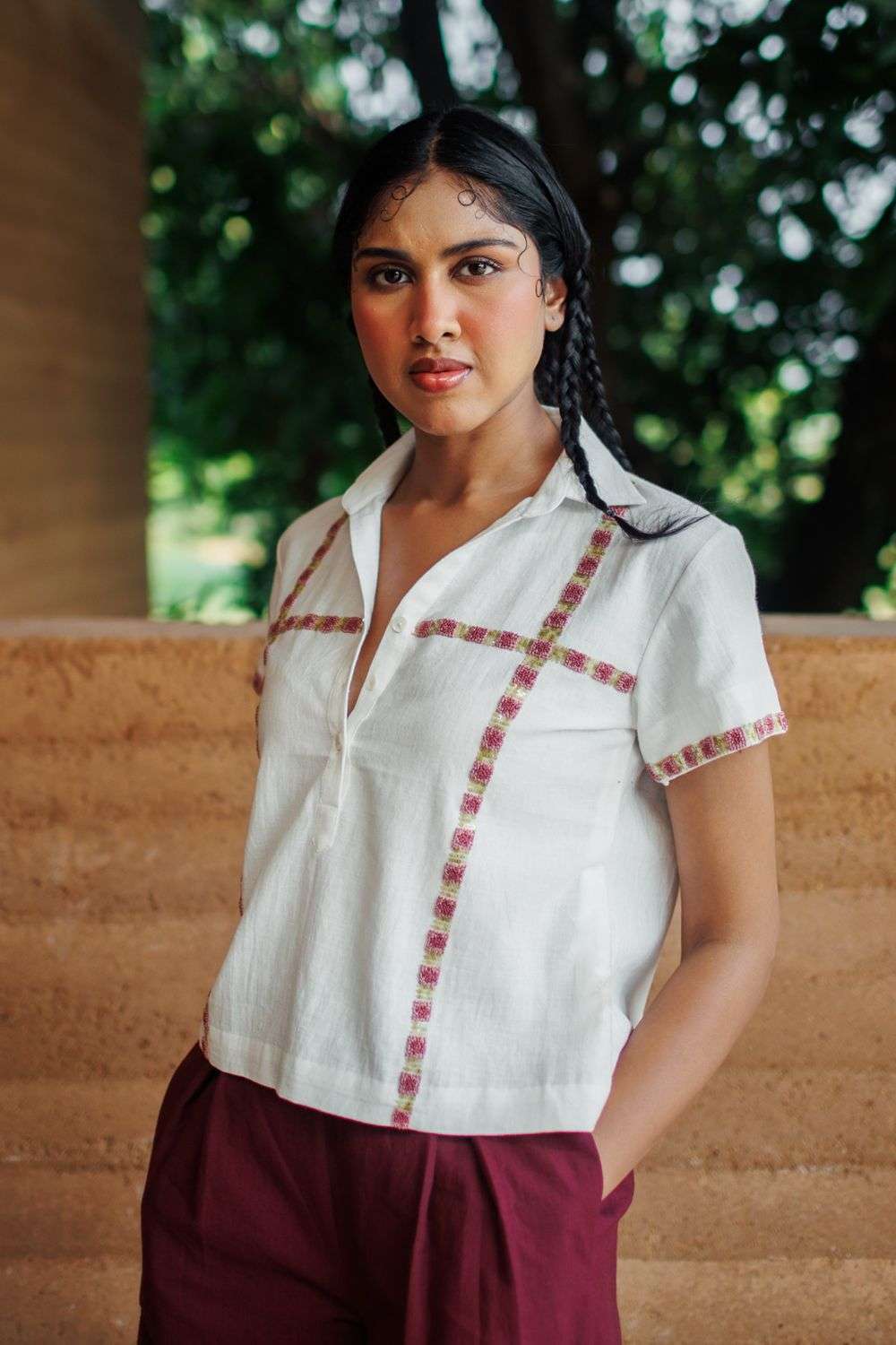 Buy The Open Form Soft Burgundy 100% Handwoven Cotton, Handwoven