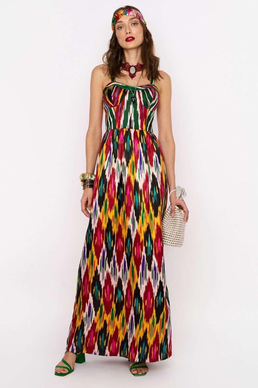 Red Uzbeki ikat maxi dress