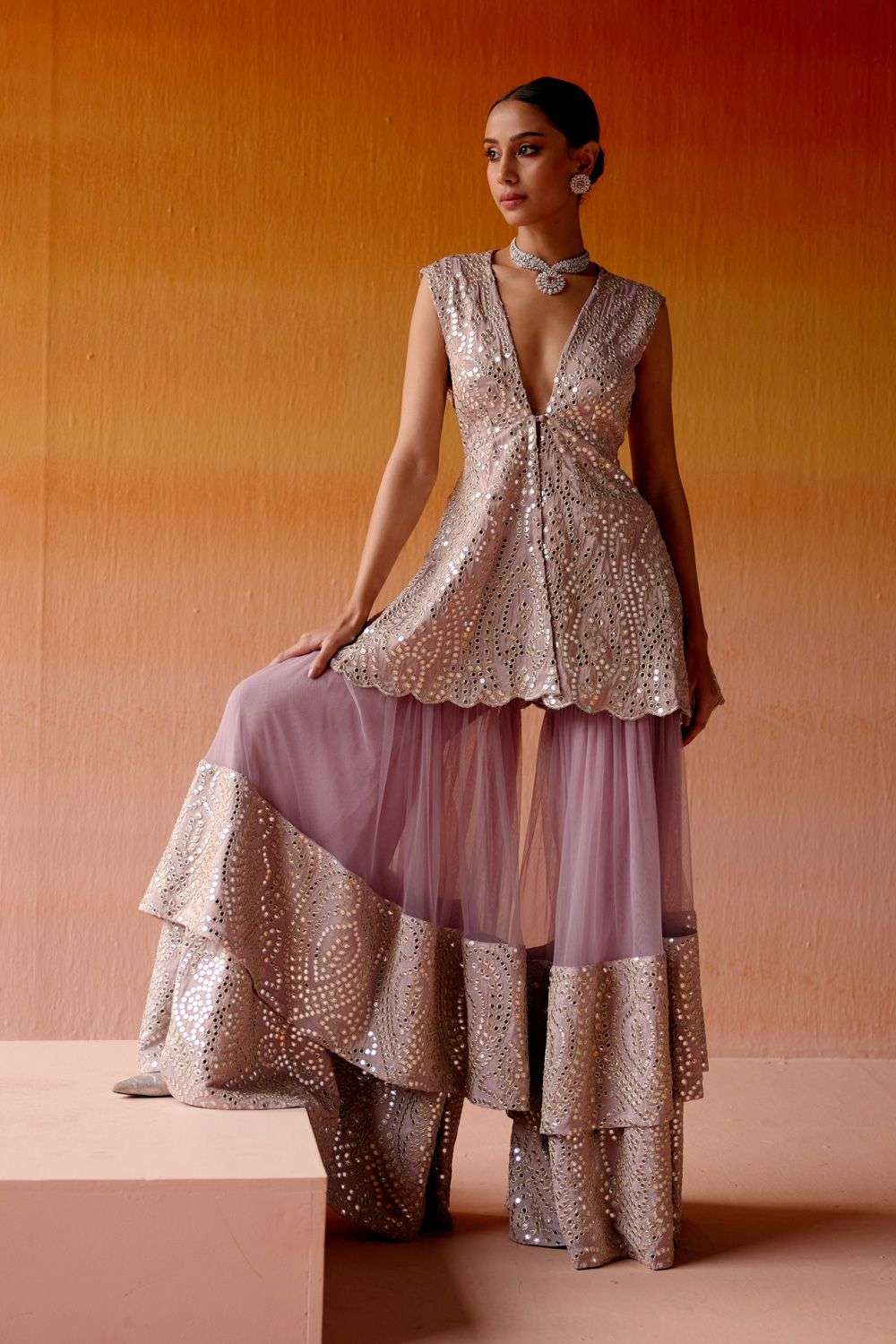 Buy Twenty Nine Soft Purple Sharara - Net, Top: Tissue, Dupatta