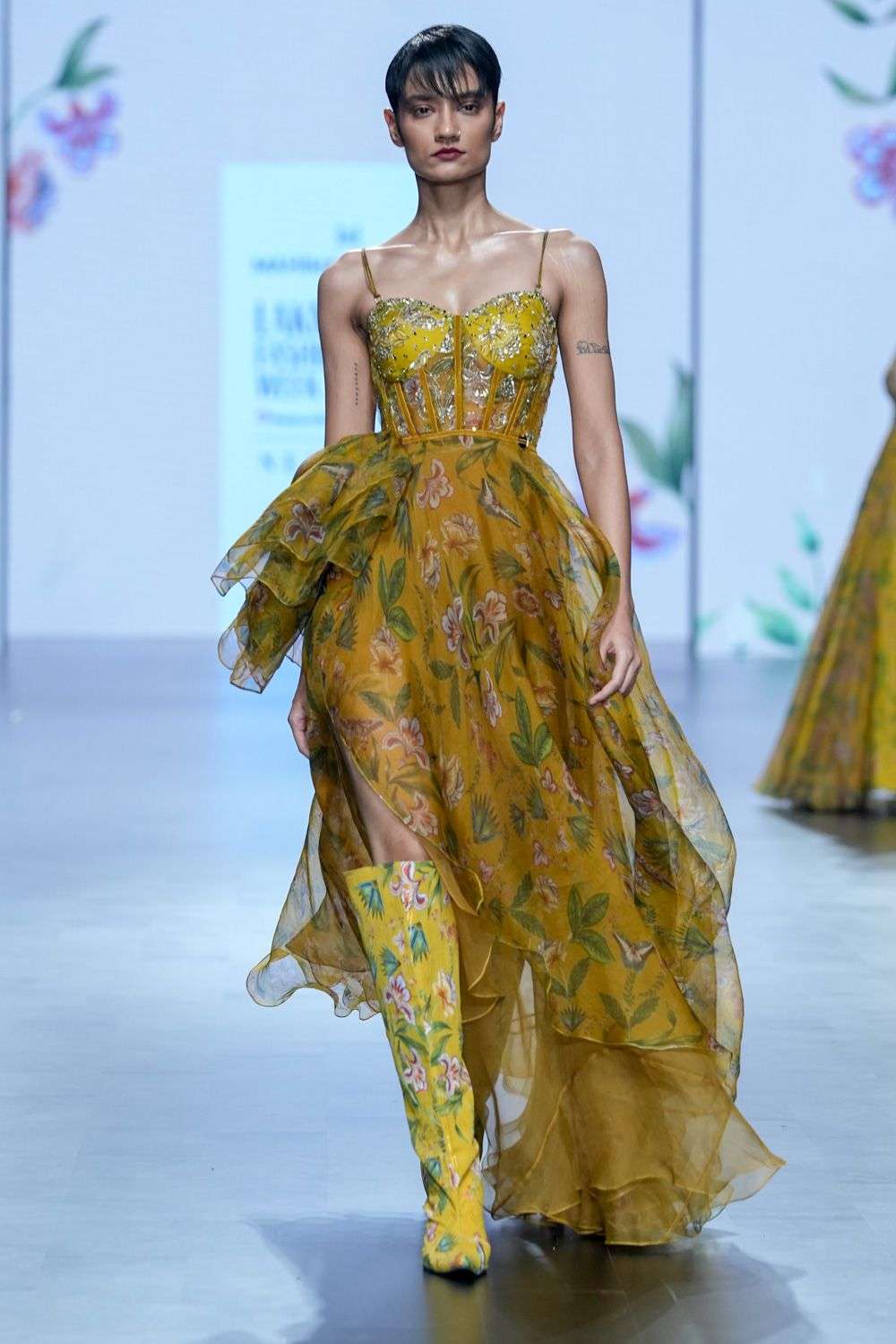 Buy Mahima Mahajan Soft Yellow ORGANZA, SOFT NET Gowns