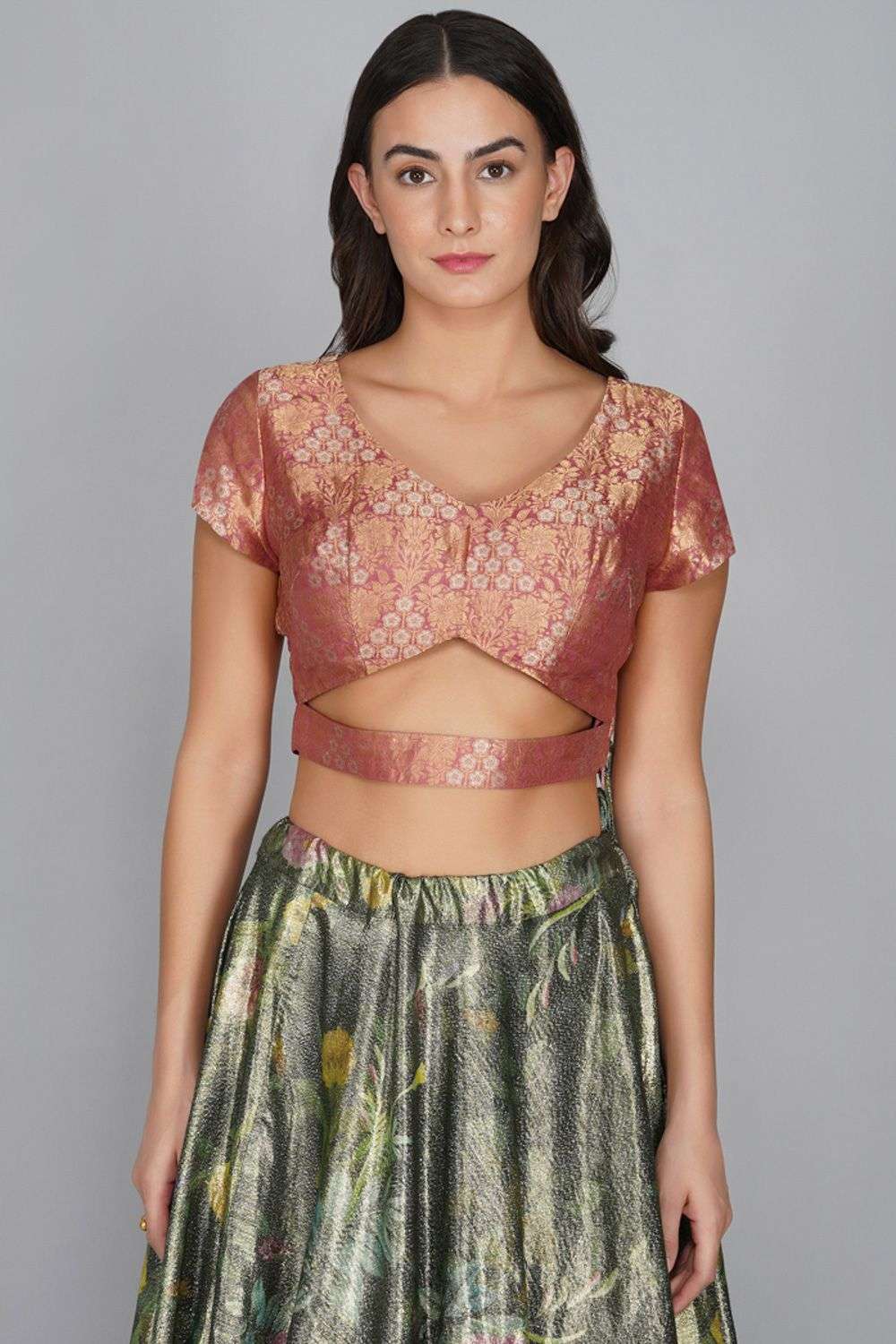 Buy YAVI Soft Peach Silk brocade Blouses