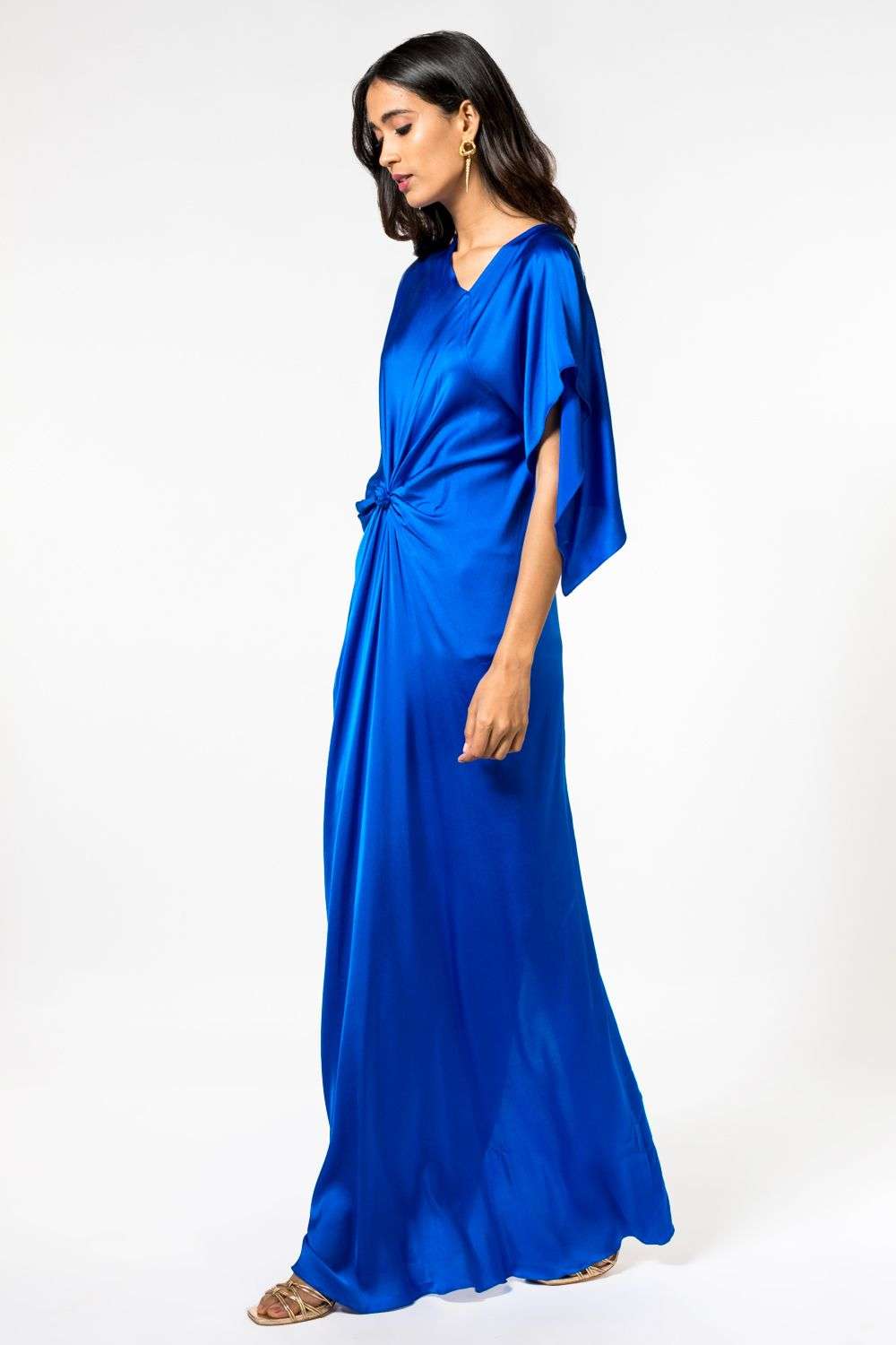 Satin Silk Gown in Blue with Patch work | Designer gowns, Gowns, Dress