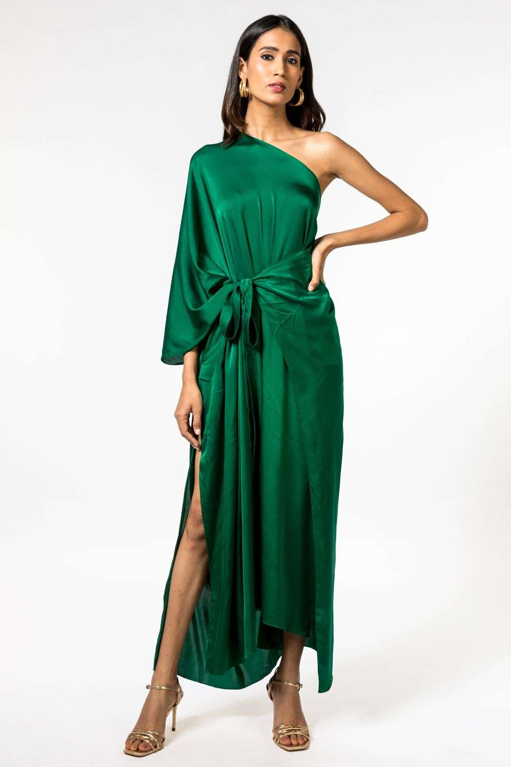Buy Green Satin Silk Printed Block One Shoulder Mahbub Gown For Women by  Jodi Online at Aza Fashions.
