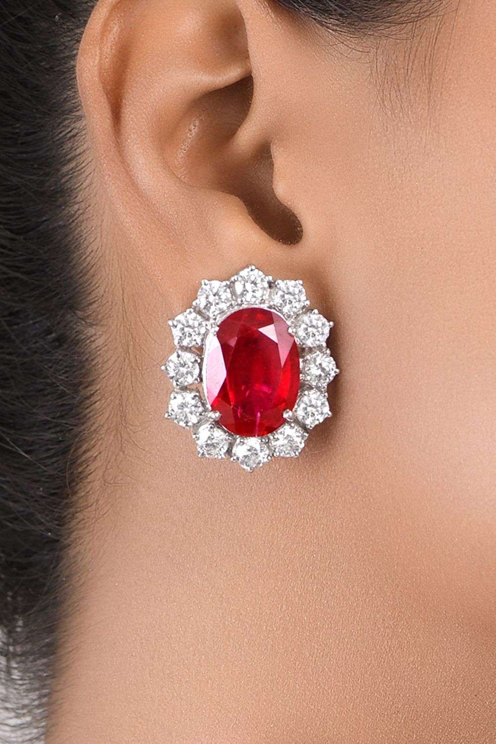 Buy Diosa Paris Soft Red Swarovski Zirconia Oval Shaped Man Made Rubies Earrings