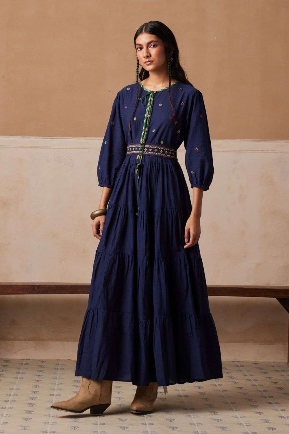 Buy CORD Soft Blue Cotton Hand Embroidered Dresses