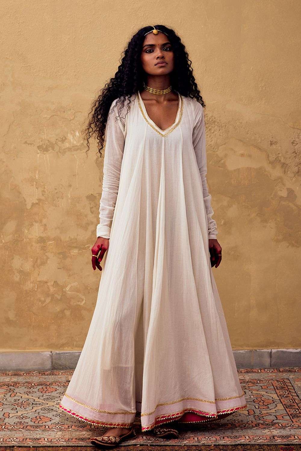 Buy Khara Kapas Soft Ivory Cotton mul Bijiya Gota Dresses