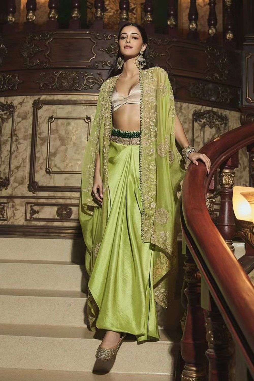 Buy Anamika Khanna Soft Green Silk Capes Cape Sets