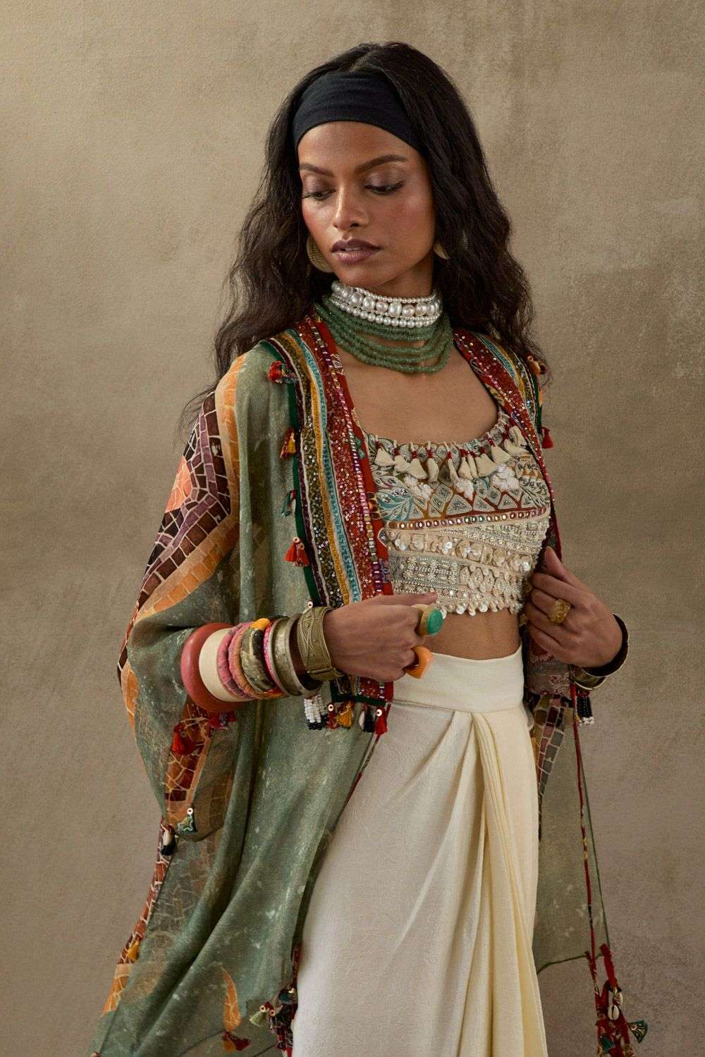 Buy Aseem Kapoor Soft Print Jacket - Sheer Silk Blouse - Net And