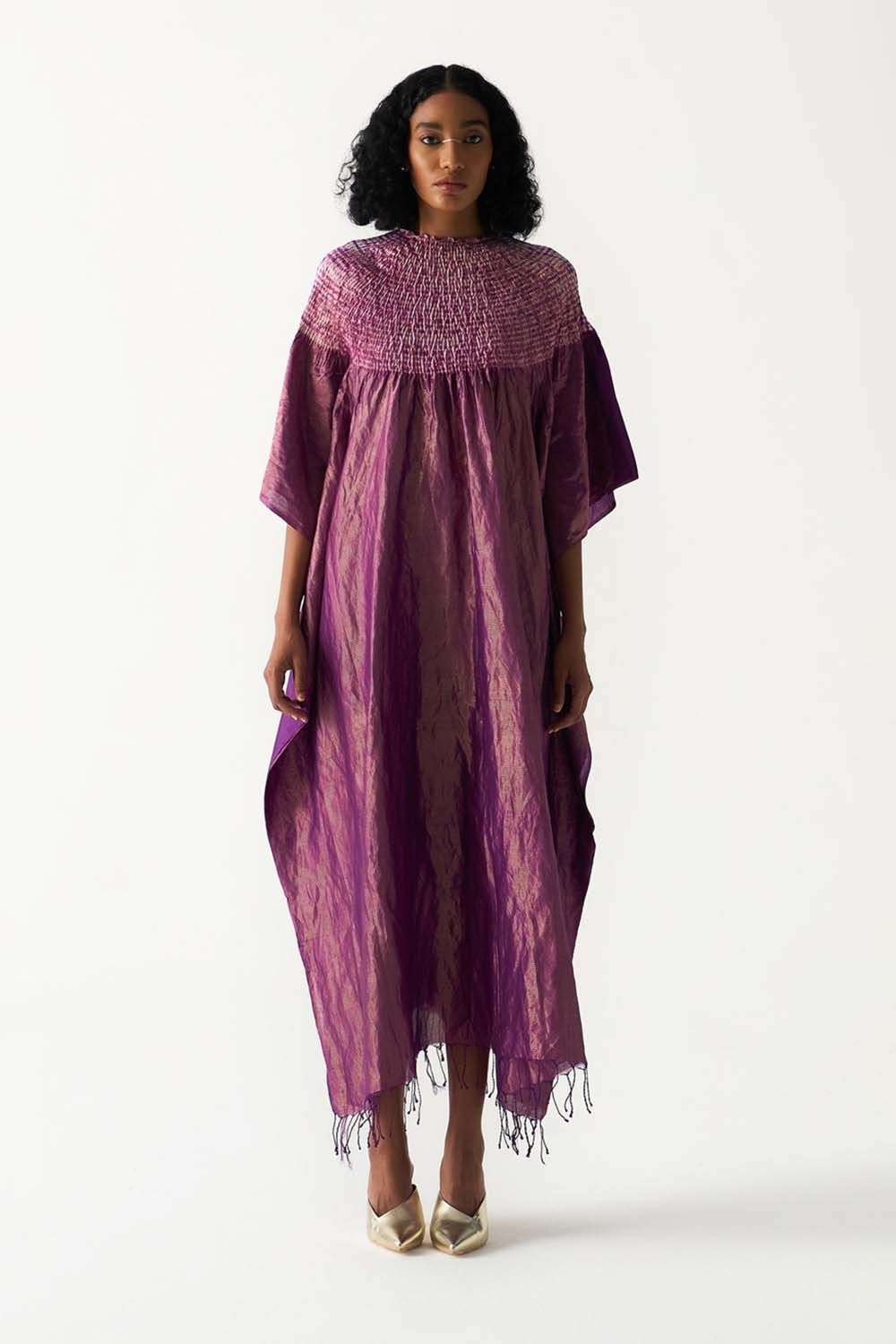 Metallic Purple Silk Striped Sector Kaftan