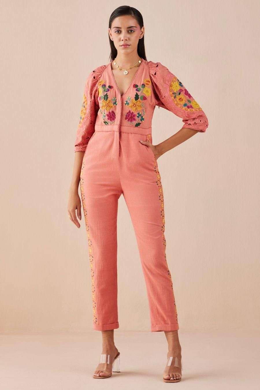 Buy Chandrima Soft Pink Kalacotton Jumpsuits