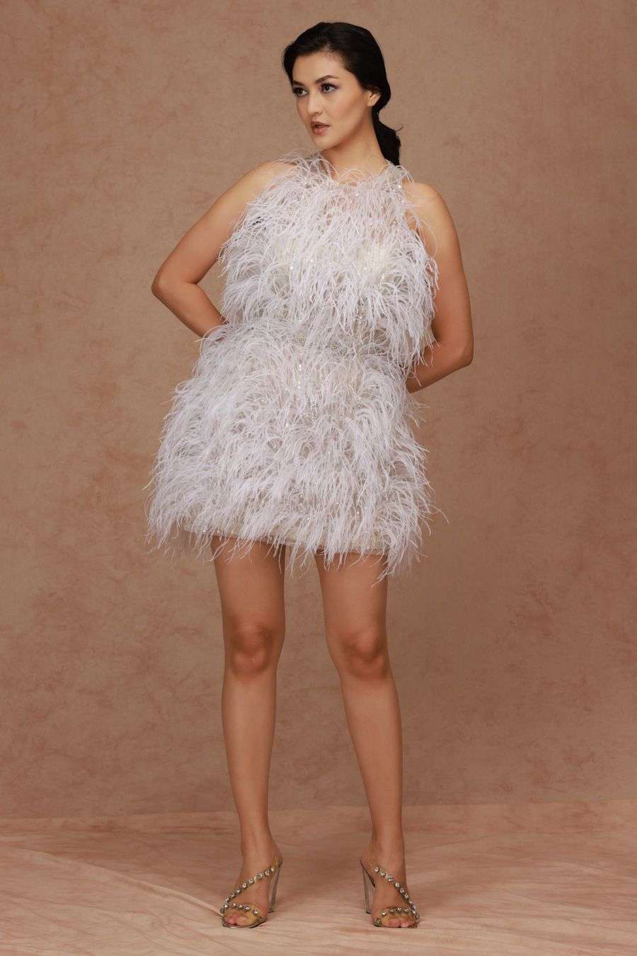 White sequin feather dress