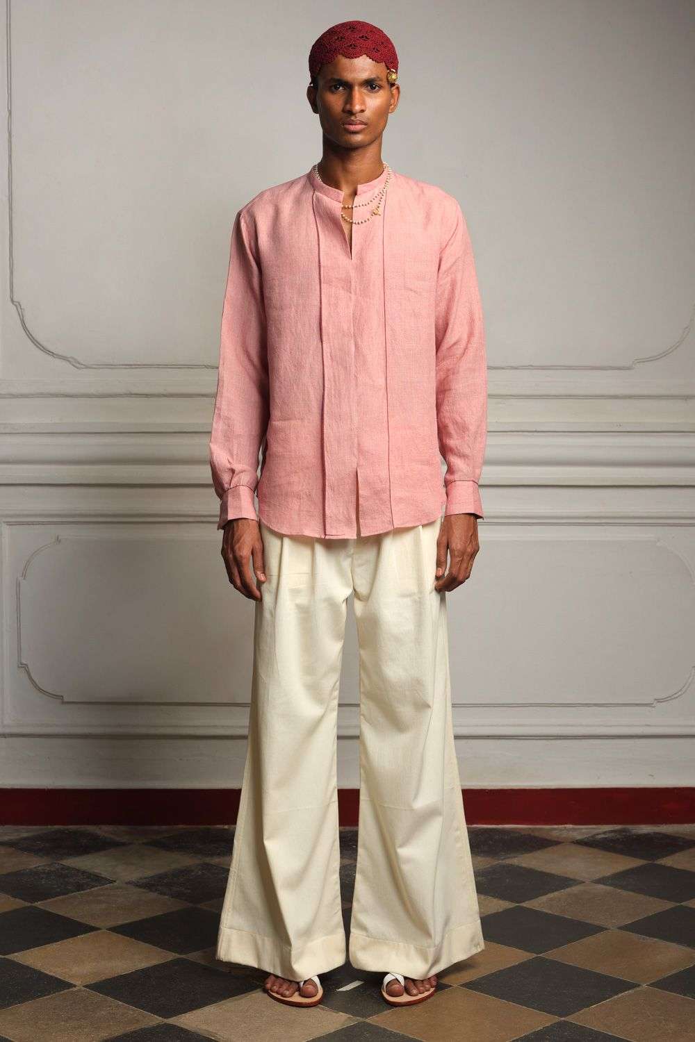 Buy NAUSHAD ALI Men Soft Pink Handwoven 100% Linen Shirts