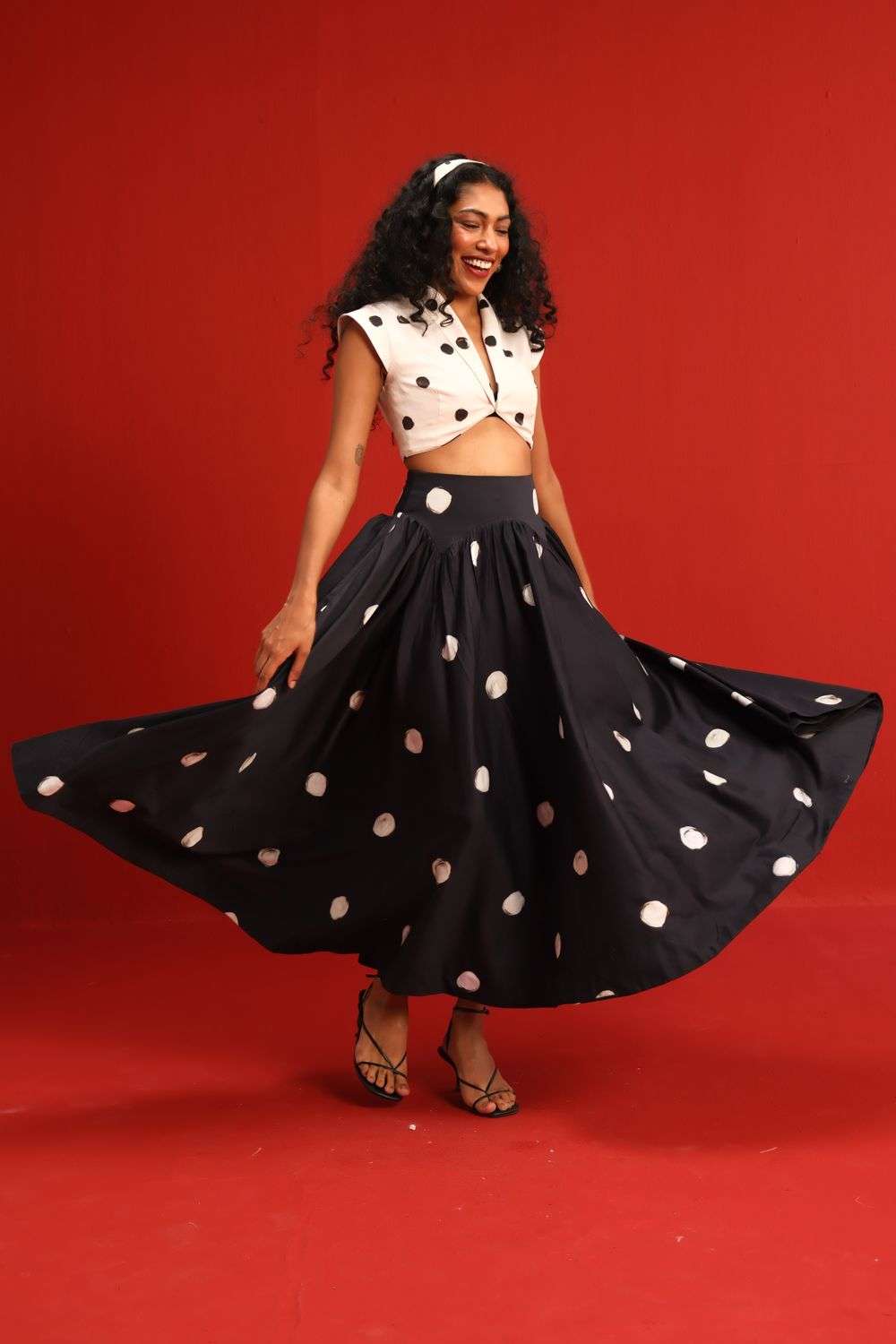 Jupe Saville For Nordstrom - 100% Soie, Motif Pois Noirs - Taille 10 - Occasion Très Bon état