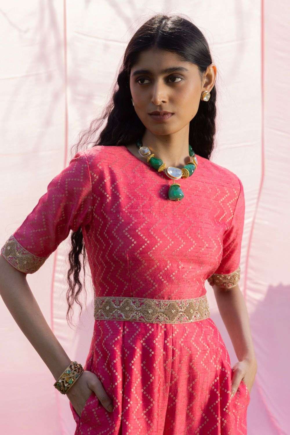 Buy Punit Balana Soft Pink Raw Silk Zardozi and Marodi Work Jumpsuits