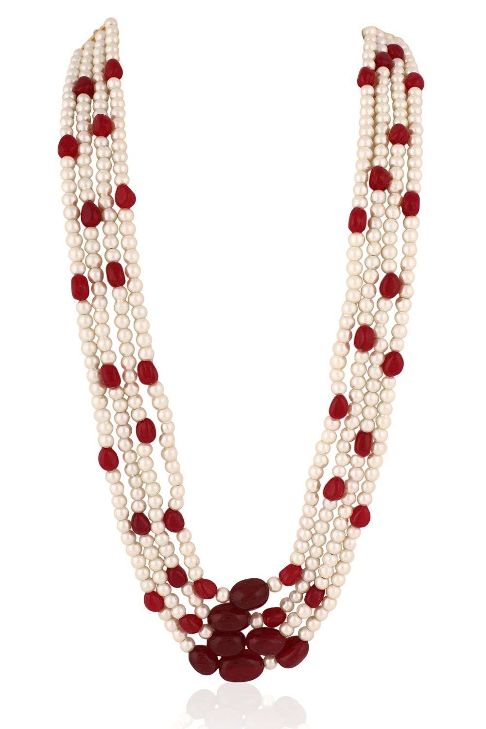 Buy Riana Jewellery Soft Red Buby Beads Pearl Necklaces