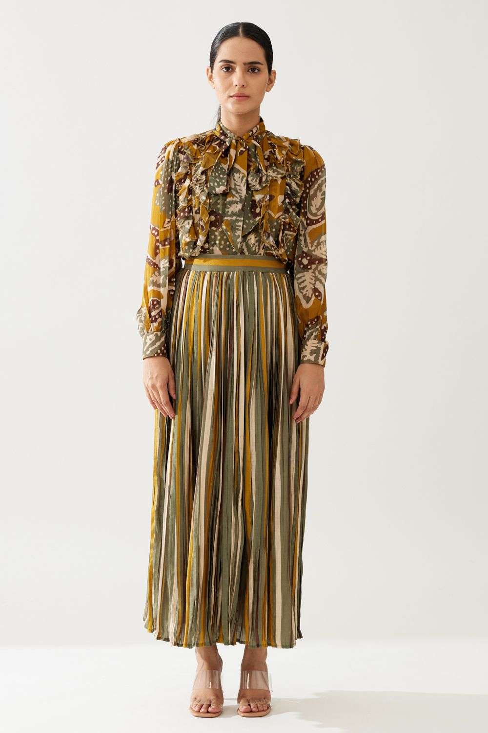 mustard chiffon top