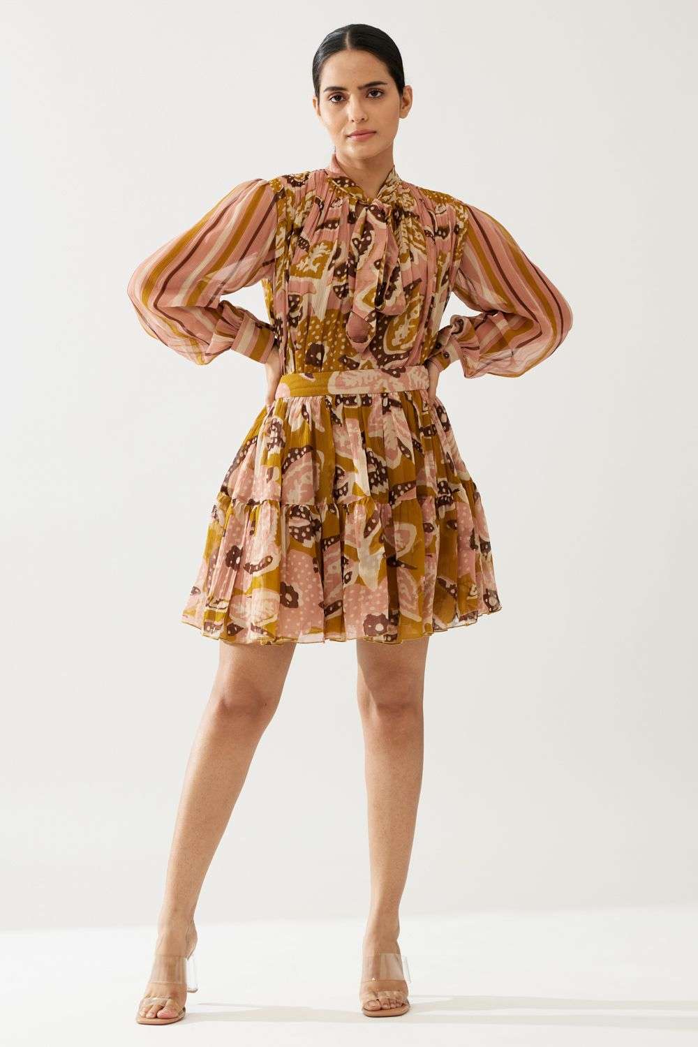 mustard chiffon top