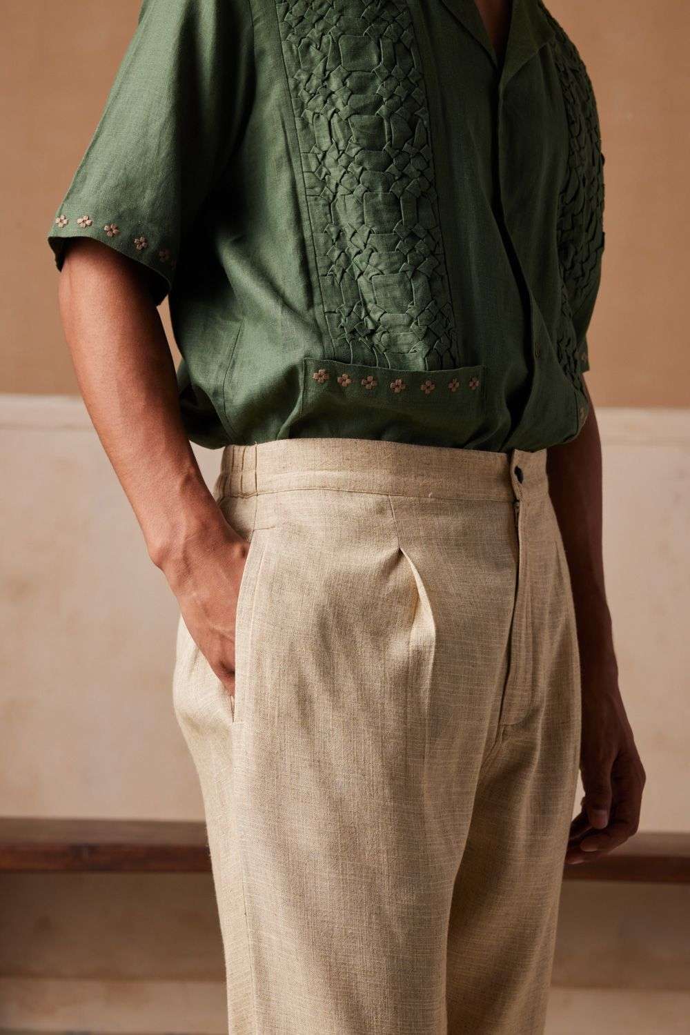 Buy CORD Men Soft Ivory Linen Bottoms