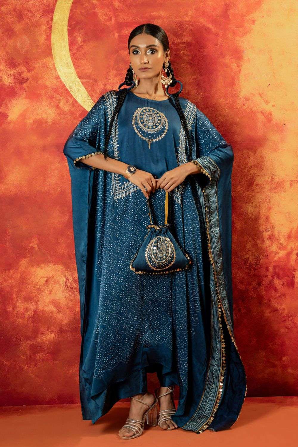 Buy Prahnaaya Soft Blue Top :Handblocked Satin Ajrakh &Bottom