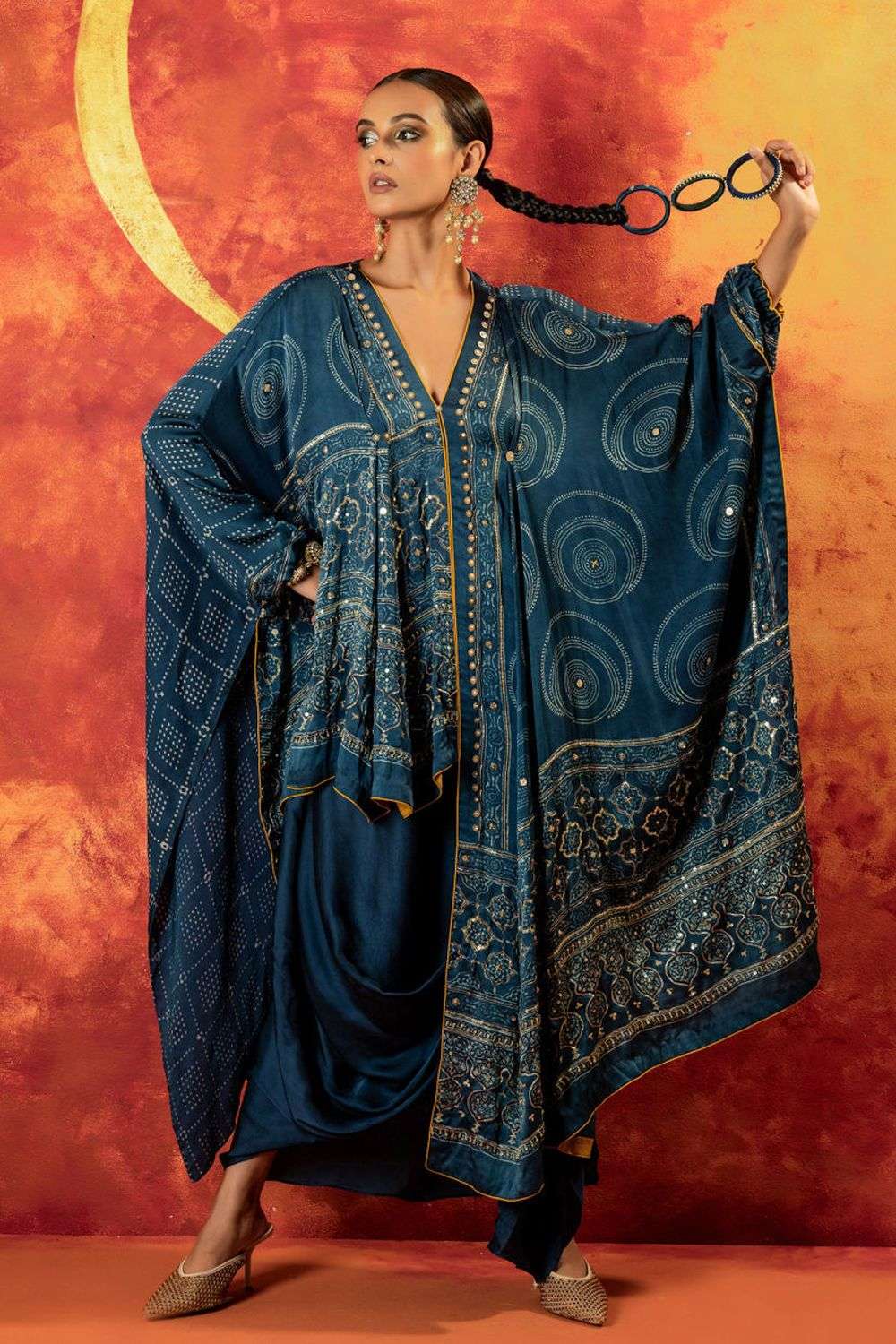 Buy Prahnaaya Soft Blue Top :Handblocked Satin Ajrakh &Bottom