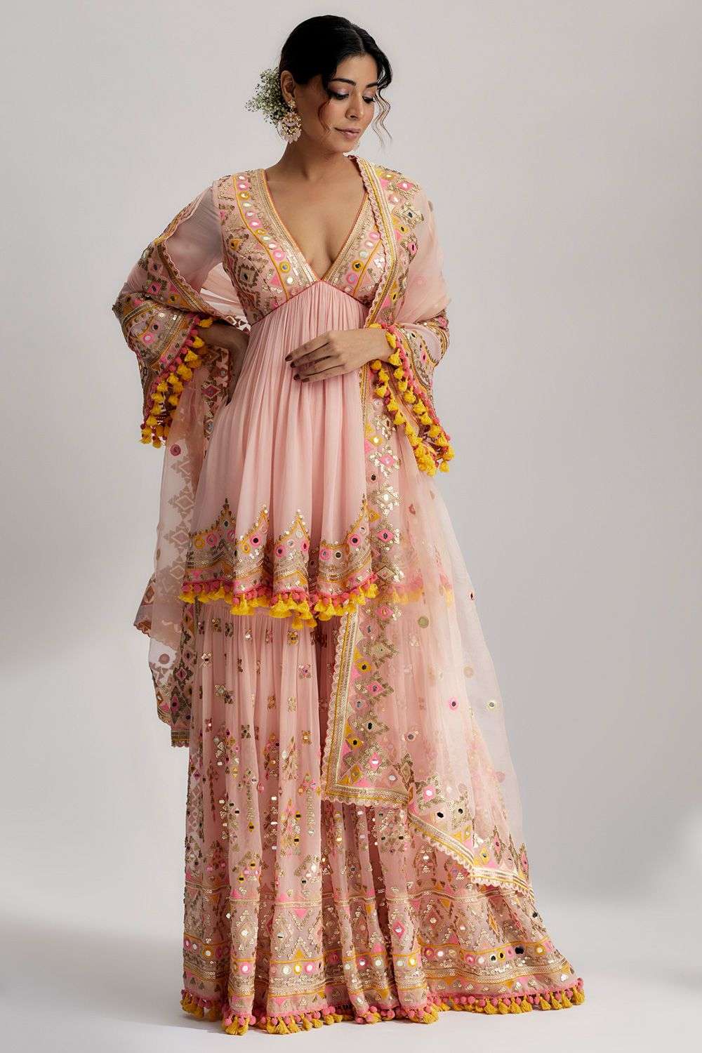 Buy Gopi Vaid Soft Pink Peplum Georgette, Sharara Georgette