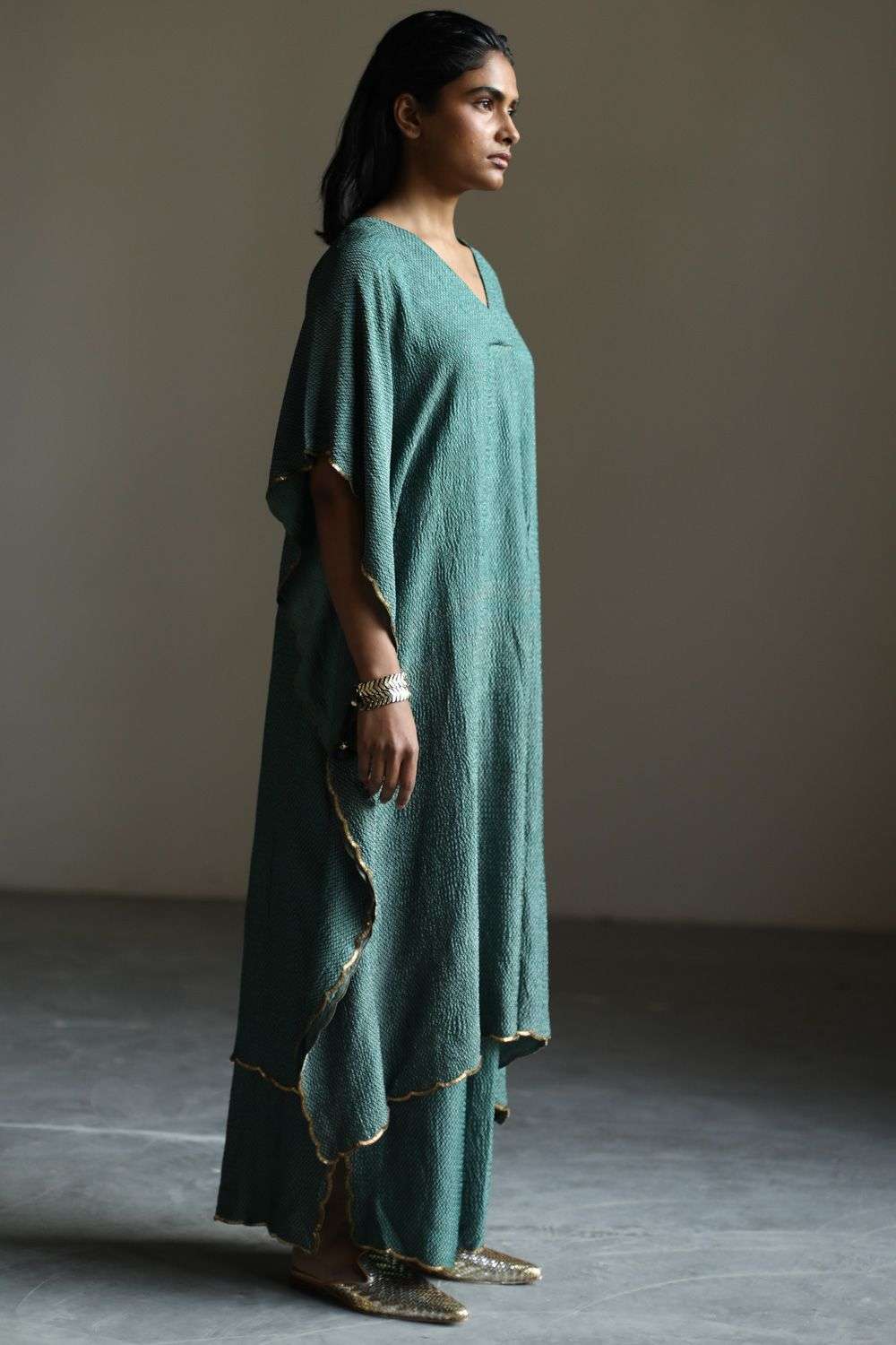 Buy Mimamsaa Soft Green Brocade Silk Kaftans